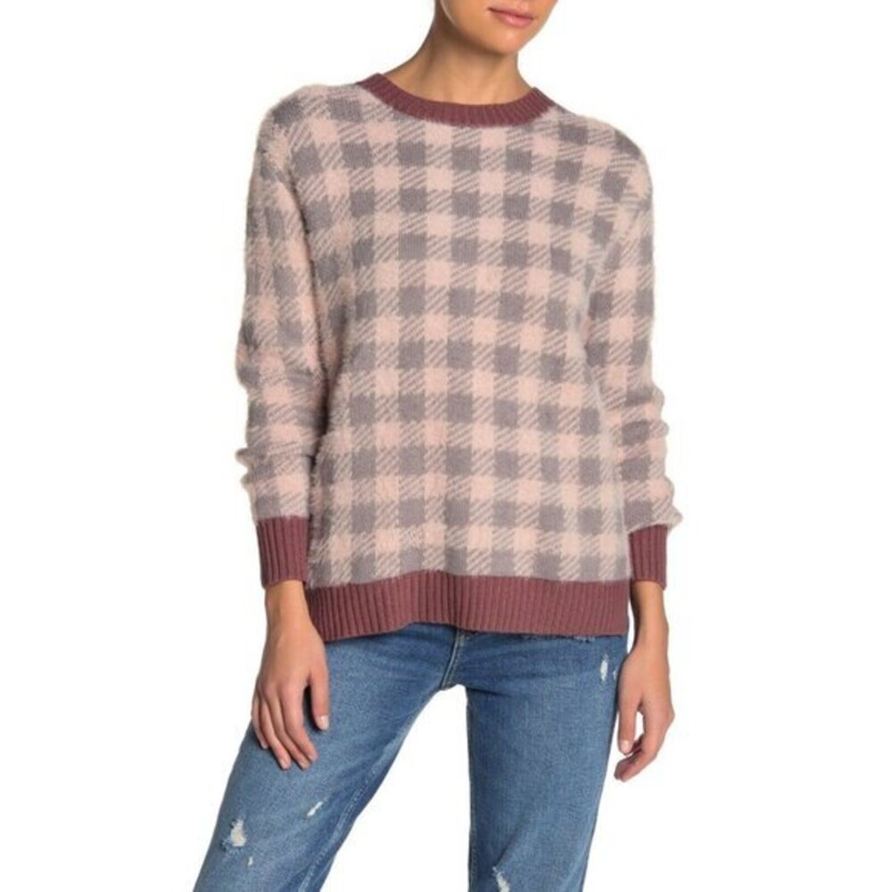 SUSINA Sweater Buffalo Checkered Print Pink Smoke Pullover SZ SP NWT
